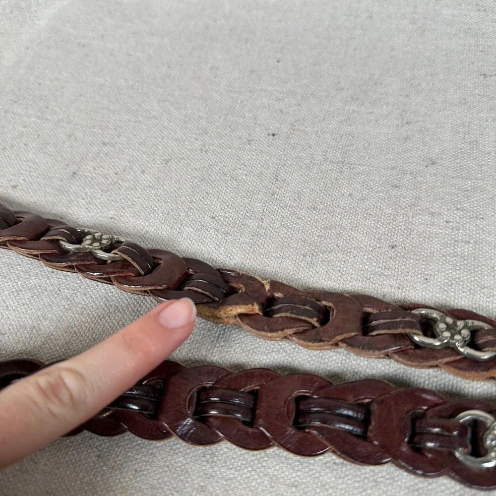 Western‎ Brown Braided Genuine Leather Belt Silver Flower Concho Accents Size SM